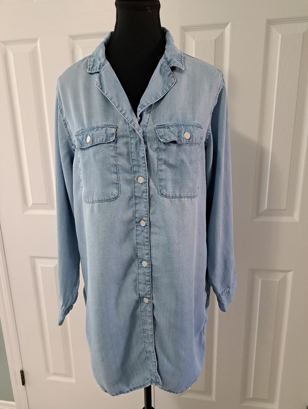 H&M &Denim Chambray Shirt Dress Light Wash Blue Mini Tunic Size US 4 UK8